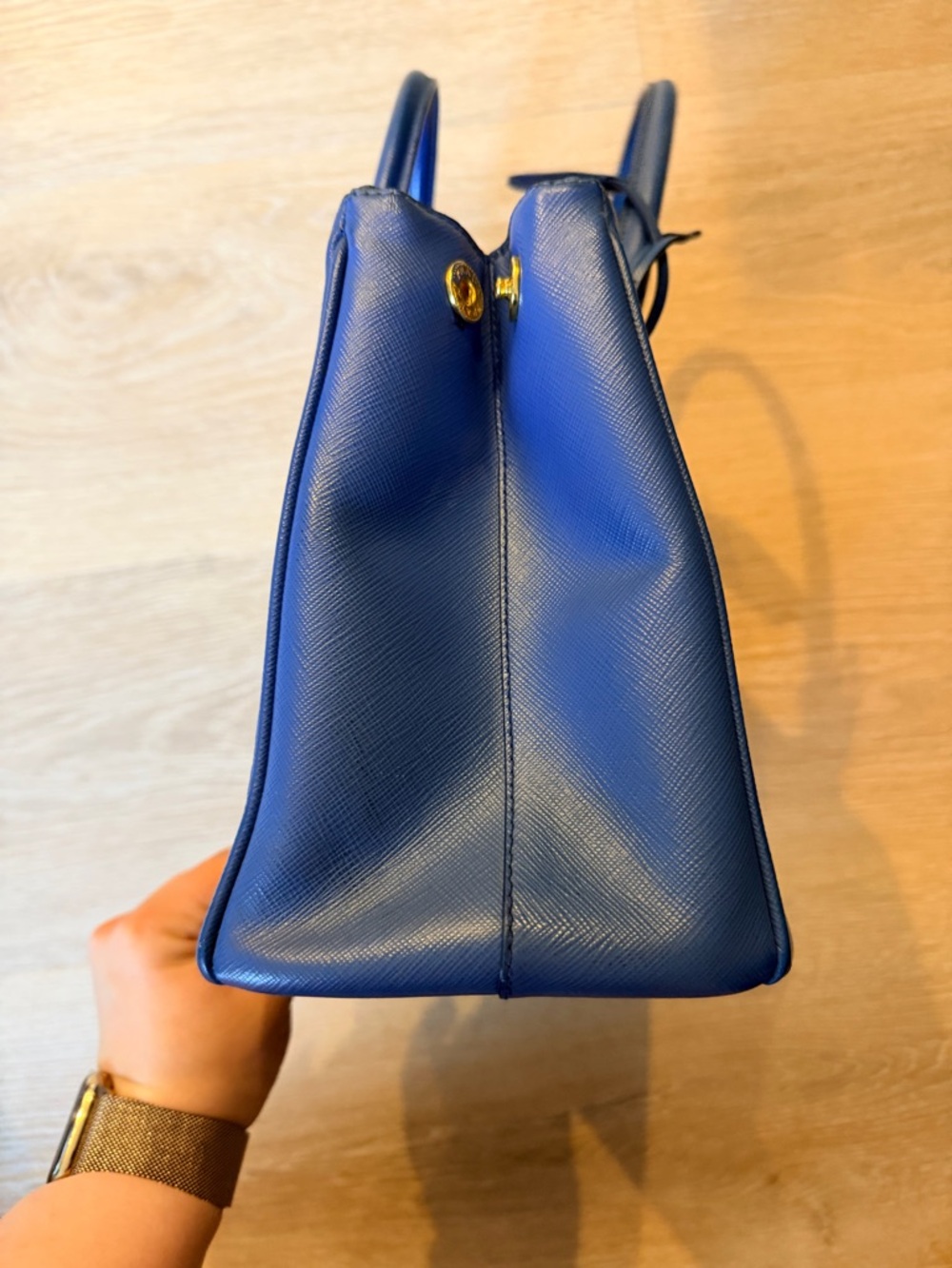 Prada Blue Saffiano Satchel with Gold Hardware - Picture 6 of 13